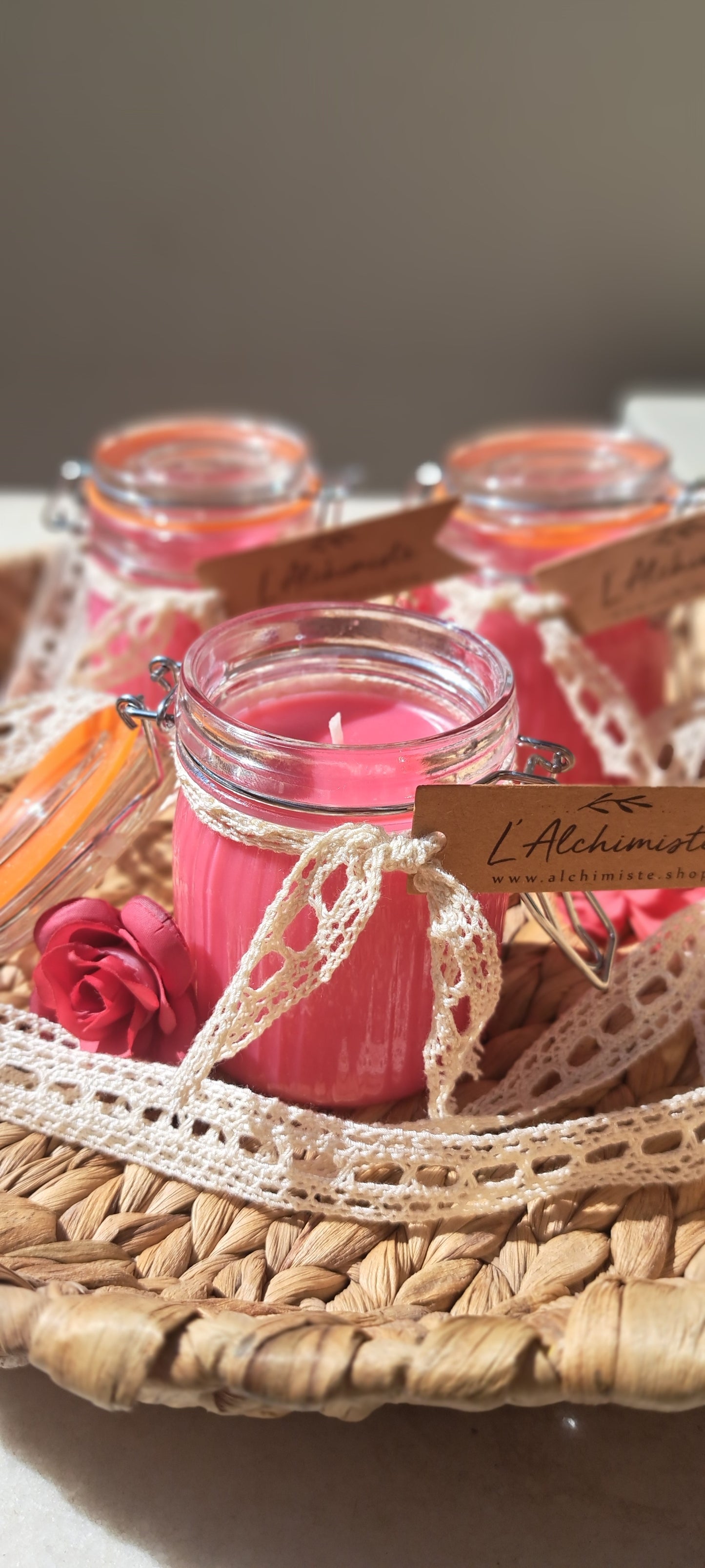 Bougie coulée à la cire d'olive "A la Fraise"
