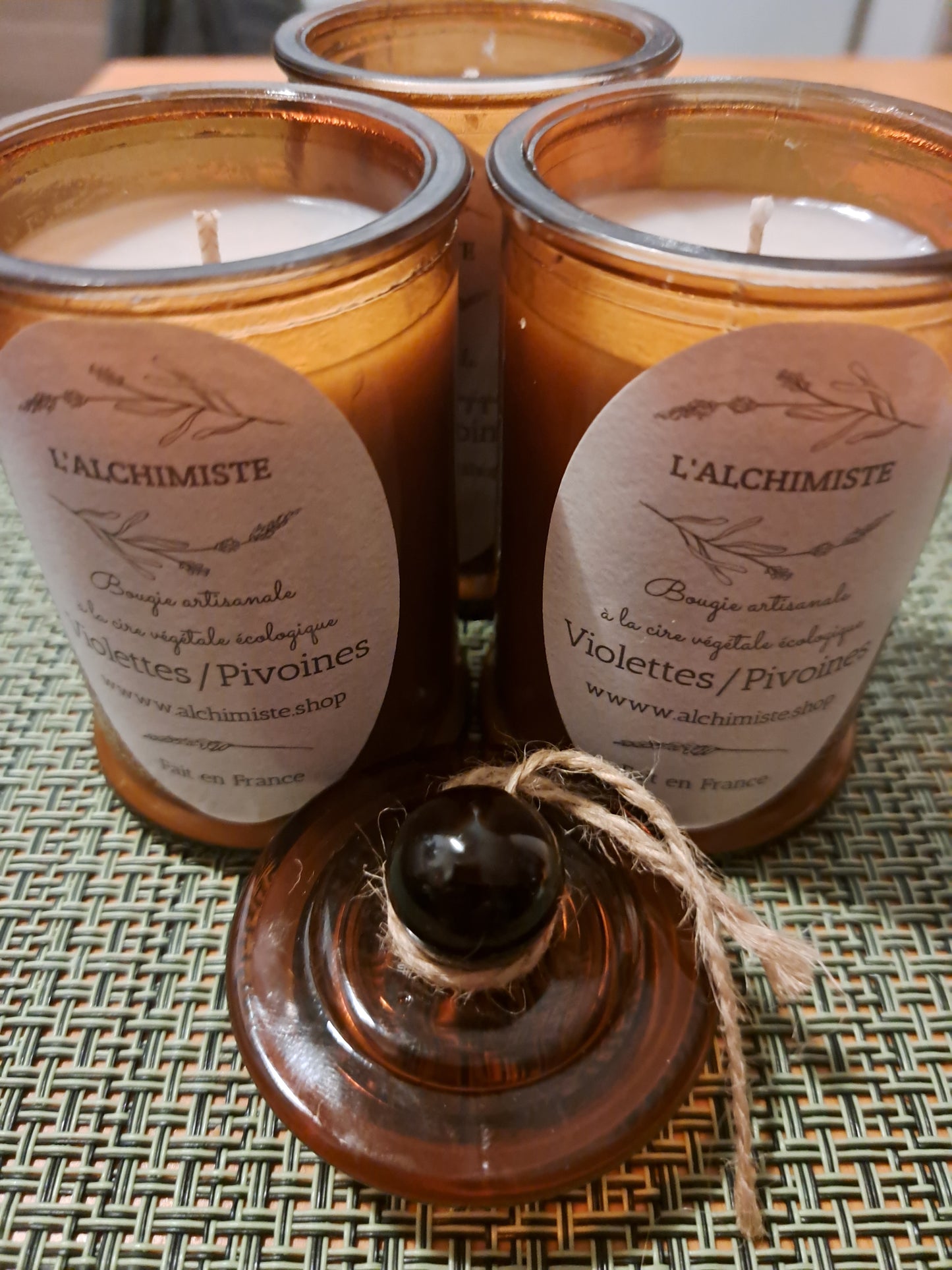 Bougie à la cire d'olive dans un contenant en verre style pharmacie, 200 ml